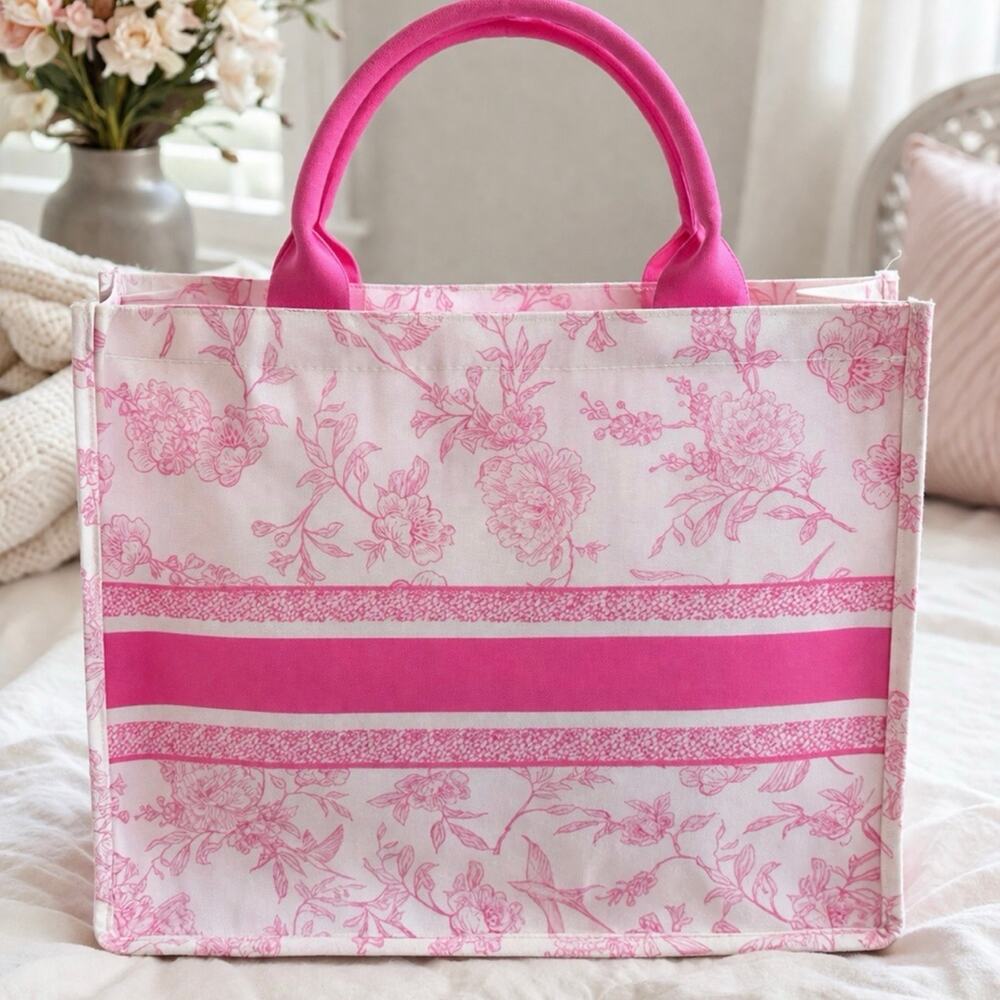 Pink Floral Tote Bag | Cute Pool/Beach Bag |Boutique Designer-Inspired Handbag